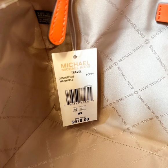 Michael Kors MK Jet Set Travel Medium Duffle Bag Satchel Poppy Orange Sand MK - Picture 12 of 14